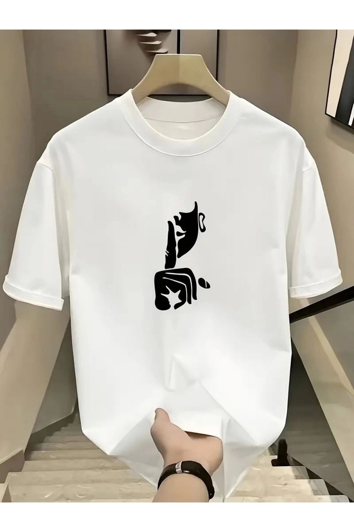 Kadın T-Shirt Bisiklet Yaka Kısa kol Baskılı tişört - Beyaz