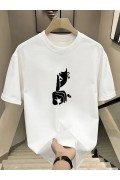 Kadın T-Shirt Bisiklet Yaka Kısa kol Baskılı tişört - Beyaz