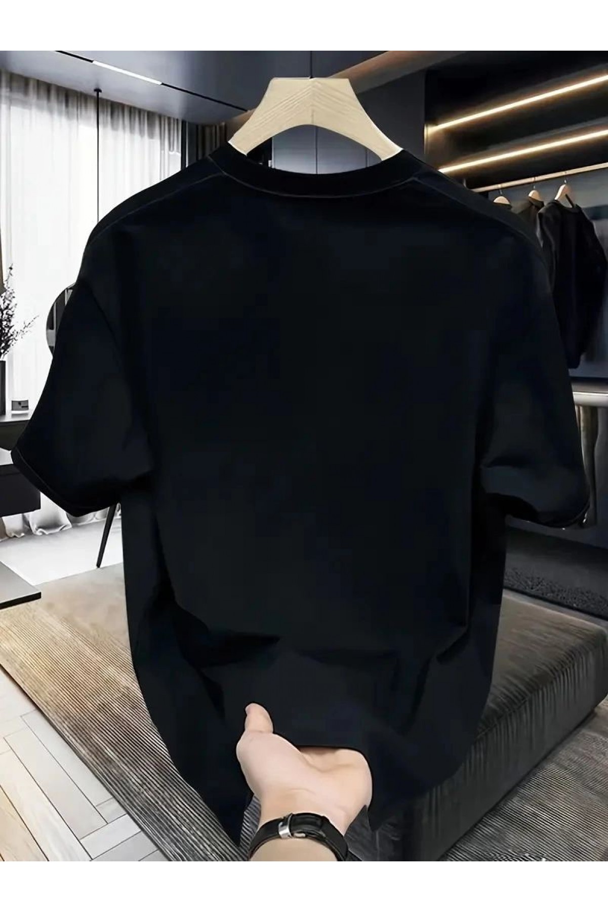 Kadın T-Shirt Bisiklet Yaka Kısa kol Baskılı Tişört - Siyah