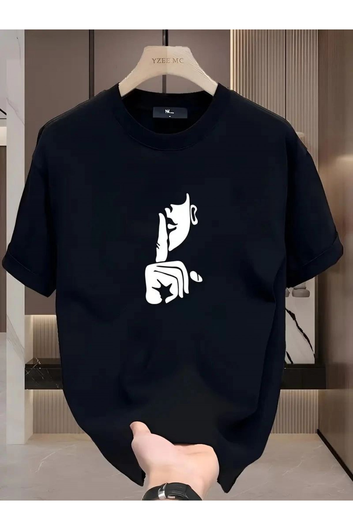 Kadın T-Shirt Bisiklet Yaka Kısa kol Baskılı Tişört - Siyah