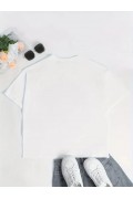 Kadın T-Shirt Ördek Baskılı Bisiklet Yaka Kısa kol Tişört - Beyaz
