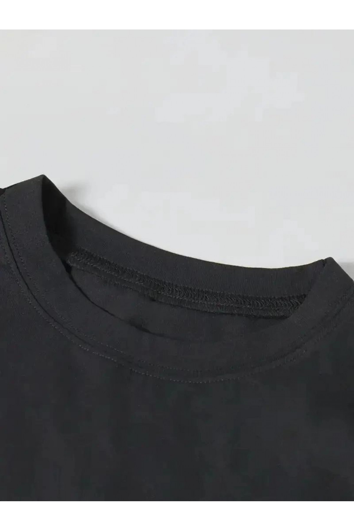 Kadın T-Shirt Ördek Baskılı Bisiklet Yakalı Kısa kol Tişört - Siyah