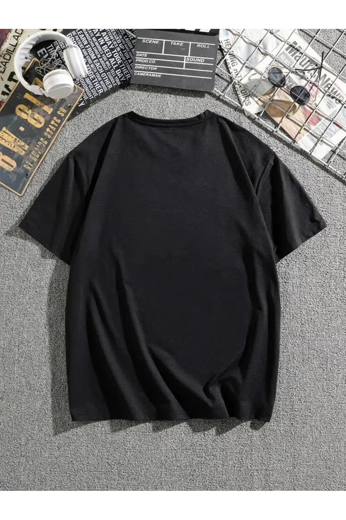 Erkek Tişört Dağ Grafikli Kısa kollu Yazlık T-shirt - Siyah