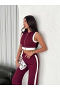 Kadın Osy Modal Yumuşak Dokulu Kumaş Tam Fermuarlı Crop Pantolon İkili Takım - Bordo