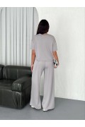 Kadın Osy Modal Yumuşak Kumaş Bisiklet Yaka T-shirt Bol paça Pantolon ikili Takım - Boyalı Gri