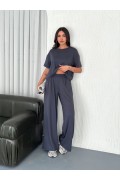 Kadın Osy Modal Yumuşak Dokulu Kumaş Bisiklet Yaka T-shirt Bol paça Pantalon ikili Takım -Antrasit