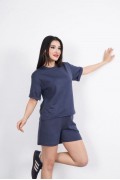 Osy Modal yumuşak dokulu Kumaş Kadın Bisiklet Yaka T-shirt Kısa Şort İkili Takım - Antrasit
