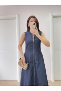 Kadın Jeans Kot Önü Tam Fermuarlı  Uzun Elbise - Mavi