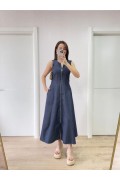 Kadın Jeans Kot Önü Tam Fermuarlı  Uzun Elbise - Mavi