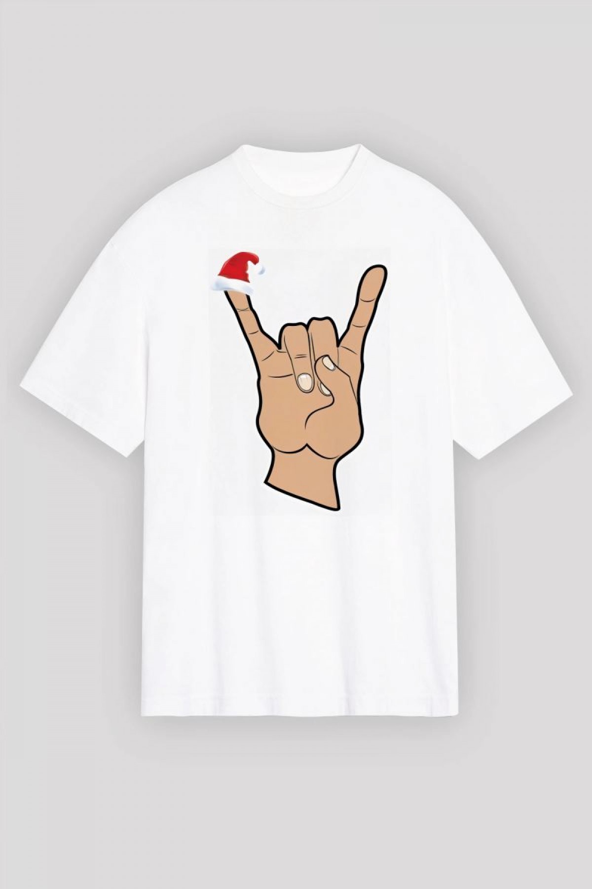 Yılbaşı Tişört Noel Başlıklı Serçe Parmak T-shirt - Beyaz