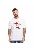 Yılbaşı Tişört Ren Geyiği baskılı Noel İçin T-shirt - Beyaz