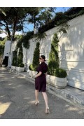 Kadın Yakalı Gömlek Kemerli Şortlu Alt-Üst Takım - Bordo