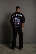 Erkek Oversize Tişört Golf GTI Retro Araba Baskılı T-shirt - Siyah