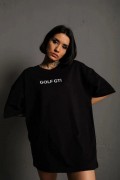 Kadın Oversize Tişört Golf GTI Retro Araba Baskılı T-shirt- Siyah