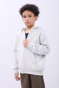 Erkek Çocuk Kapüşonlu Kanguru Cepli Tam Fermuarlı Hırka SweatShirt - Gri
