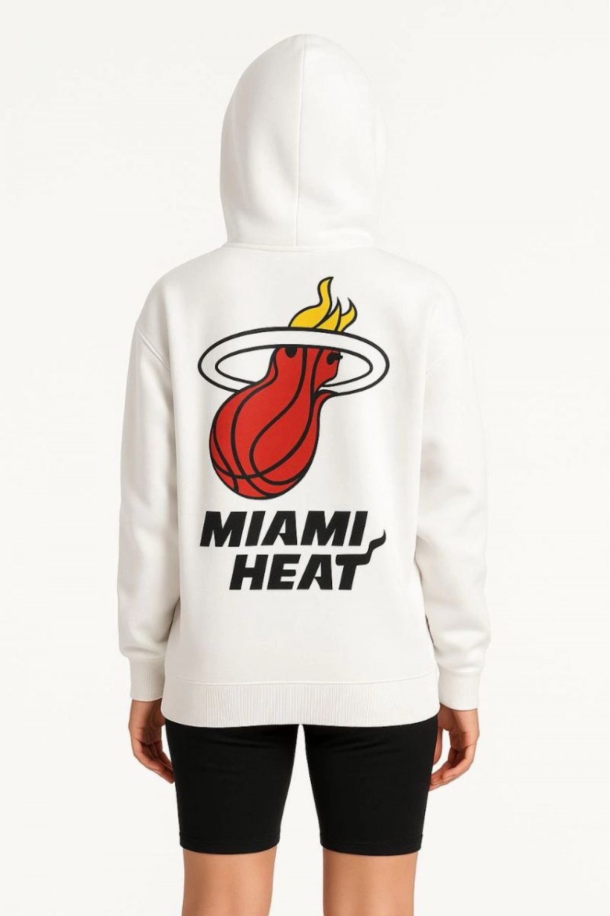 Kadın Kapüşonlu Kanguru Cepli Sweatshirt 3 İplik Pamuklu Baskılı Hoodie - Beyaz