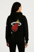 Kadın 3 İplik Pamuklu Kapüşonlu Kanguru Cepli Baskılı Hoodie Sweatshirt - Siyah