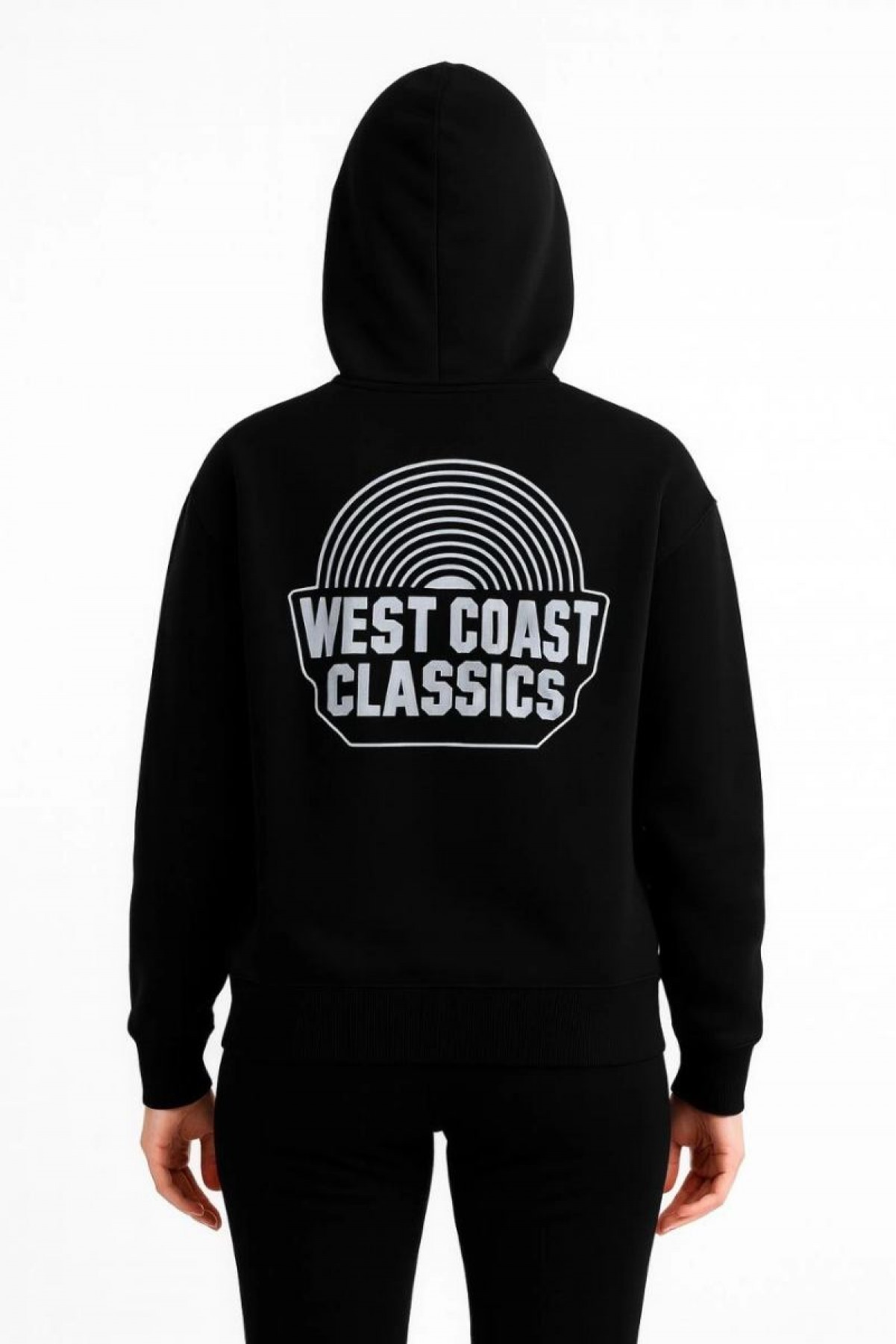 Kadın Oversize Kapüşonlu Cepli Baskılı 3 İplik Pamuklu Hoodie Sweatshirt - Siyah