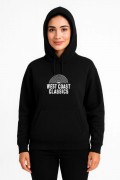 Kadın Oversize Kapüşonlu Cepli Baskılı 3 İplik Pamuklu Hoodie Sweatshirt - Siyah