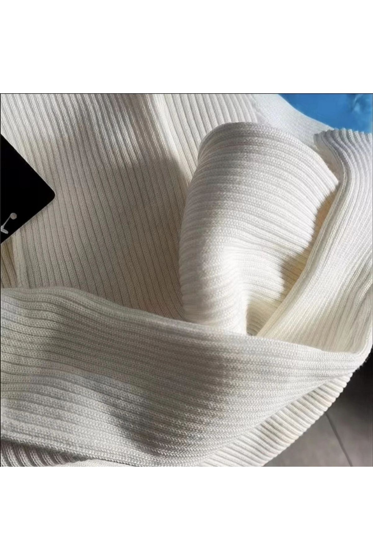 Kadın Boğazlı Triko Elbise Uzun Fitilli Esnek Dokuma Tam Kalıp Baharlık 130 cm - Beyaz
