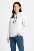 Kadın Kapüşonlu Kanguru Cepli 3 İplik Pamuklu Oversize Hoodie Sweatshirt - Beyaz
