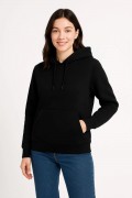 Kadın 3 İplik Pamuklu Kapüşonlu Kanguru Cepli Sweatshirt hoodie - Siyah