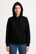 Kadın 3 İplik Pamuklu Kapüşonlu Kanguru Cepli Sweatshirt hoodie - Siyah