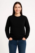 Kadın 3 İplik Pamuklu Düz Bisiklet Yaka SweatShirt - Siyah