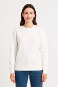 Kadın 3 İplik Pamuklu Düz Bisiklet Yaka SweatShirt - Beyaz