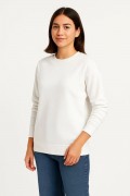 Kadın 3 İplik Pamuklu Düz Bisiklet Yaka SweatShirt - Beyaz
