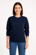 Kadın 3 İplik Pamuklu Düz Bisiklet Yaka SweatShirt - Lacivert