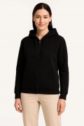 Kadın 3 İplik Kapüşonlu Tam Fermuarlı Kanguru Cepli Sweatshirt Hoodie - Siyah