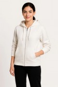 Kadın 3 İplik Kapüşonlu Tam Fermuarlı Kanguru Cepli Sweatshirt Hoodie - Beyaz