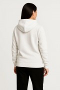 Kadın 3 İplik Kapüşonlu Tam Fermuarlı Kanguru Cepli Sweatshirt Hoodie - Beyaz