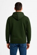 Erkek 3 İplik Pamuklu Kapüşonlu Tam Fermuarlı Cepli Hoodie Sweatshirt - Haki