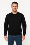 Erkek 3 İplik Pamuklu Düz Bisiklet Yaka SweatShirt - Siyah