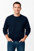 Erkek 3 İplik Pamuklu Düz Bisiklet Yaka SweatShirt - Lacivert