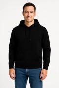 Erkek 3 İplik Pamuklu Kapüşonlu Kanguru Cepli SweatShirt hoodie - Siyah