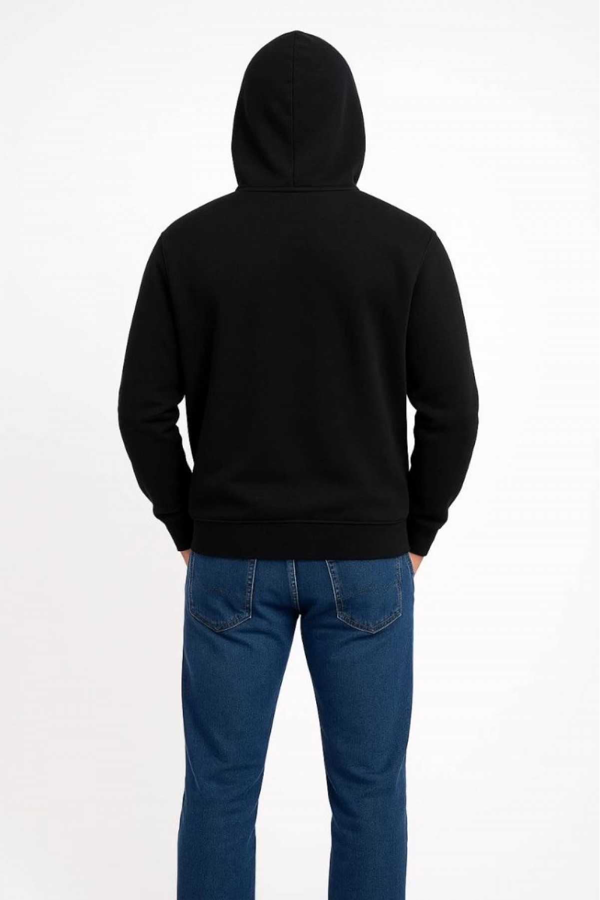 Erkek 3 İplik Pamuklu Kapüşonlu Kanguru Cepli SweatShirt hoodie - Siyah