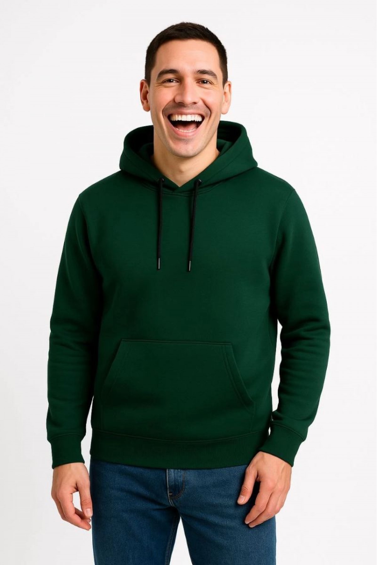 Erkek 3 İplik Pamuklu Kapüşonlu Kanguru Cepli SweatShirt hoodie - Haki