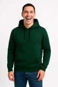 Erkek 3 İplik Pamuklu Kapüşonlu Kanguru Cepli SweatShirt hoodie - Haki