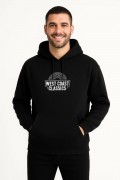 Erkek Kapüşonlu Kanguru Cepli Sweatshirt 3 İplik Pamuklu Baskılı Hoodie -  Siyah