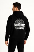 Erkek Kapüşonlu Kanguru Cepli Sweatshirt 3 İplik Pamuklu Baskılı Hoodie -  Siyah