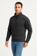 Erkek Dik Yaka Yarım Fermuarlı 3 İplik Pamuklu Sweatshirt -  Antrasit