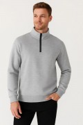 Erkek Dik Yaka Yarım Fermuarlı 3 İplik Pamuklu Sweatshirt - Gri