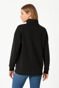 Kadın 3 İplik Pamuklu Dık Yaka Yarım Fermuarlı SweatShirt - Siyah