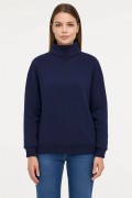 Kadın 3 İplik Pamuklu Dık Yaka Yarım Fermuarlı SweatShirt - Lacivert
