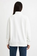 Kadın 3 İplik Pamuklu Dık Yaka Yarım Fermuarlı SweatShirt - Beyaz