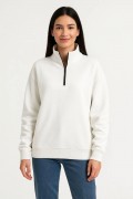 Kadın 3 İplik Pamuklu Dık Yaka Yarım Fermuarlı SweatShirt - Beyaz