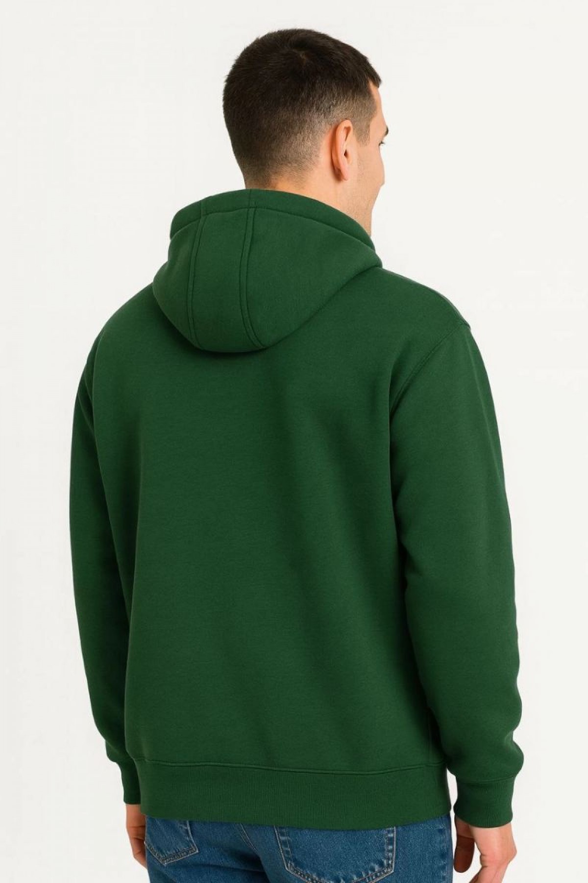 Erkek Kapüşonlu Hoodie Cepli Çıtçıtlı 3 İplik Pamuklu Sweatshirt - Haki